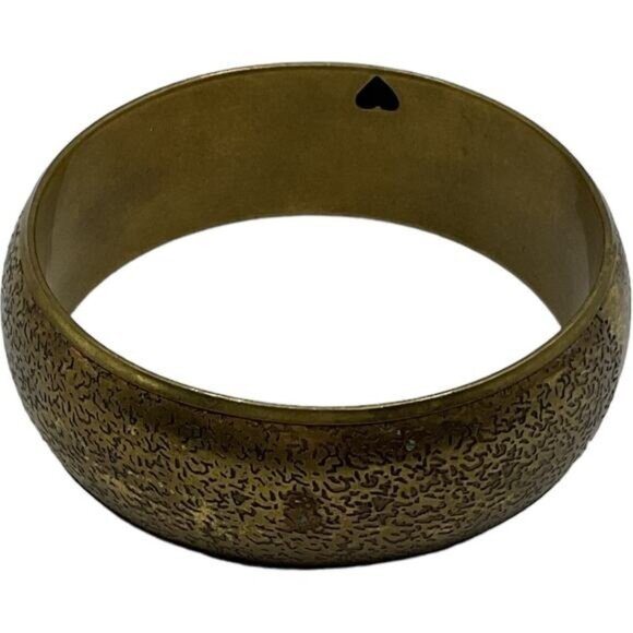 Antique-Style Textured Brass Bangle Bracelet With Heart Cutout Design - Picture 3 of 3